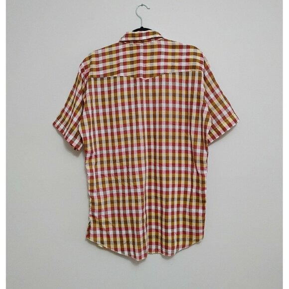 Dee Cee Brand Mens XL Western Shirt Brown Red Plaid Snap Up Short Sleeve Vintage - Picture 5 of 5